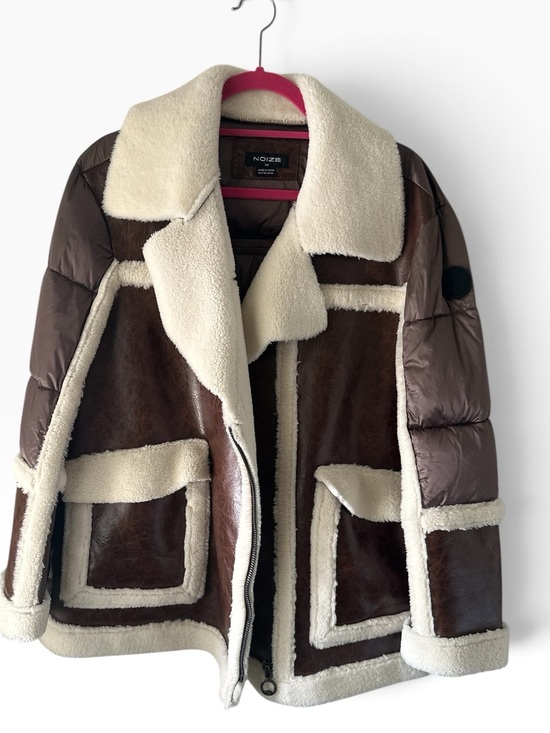 Noize Jackets & Blazers - Noize Brown and Ivory Teddy Aviator Jacket